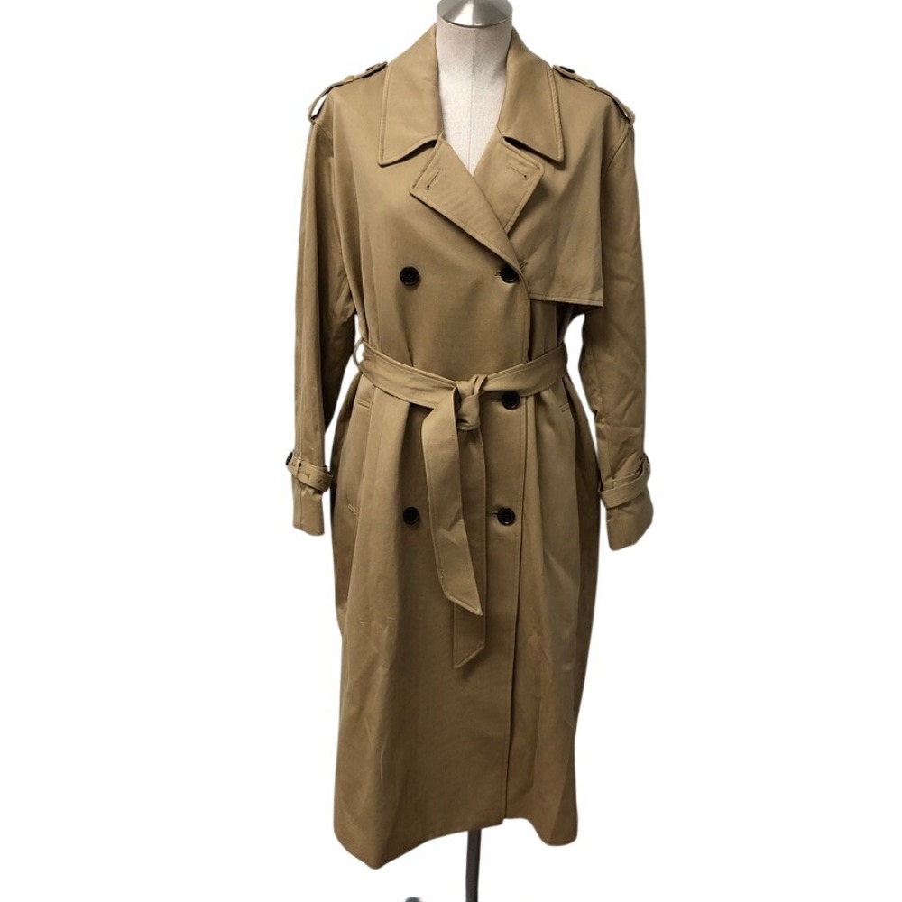 AYR Trench Coat Womens Large Tan Double Breasted Belted Cotton Long Jacket